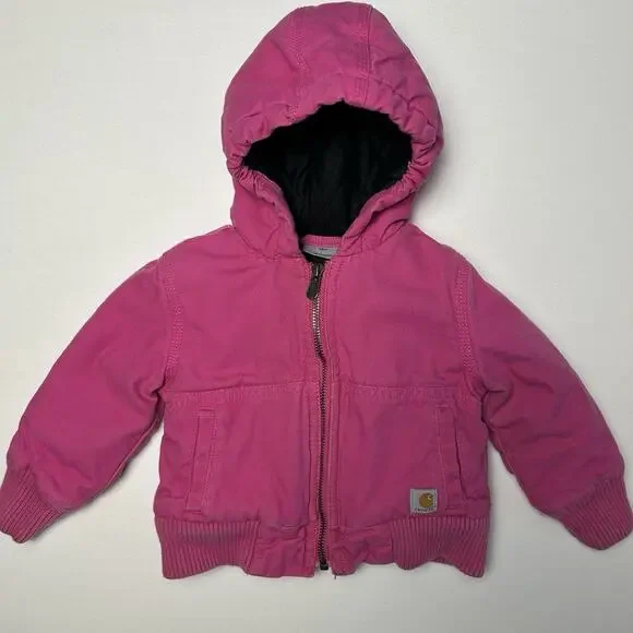 Carhartt 12 Months Baby Girl's Sherpa-Lined + Quilted Hooded Canvas Zip Jacket - Picture 2 of 10